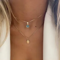 New Turkish Lucky Double Layer Simple Evil Eye Pendant Necklace Ladies fashion Charm Party  Clavicle Chain Jewelry
