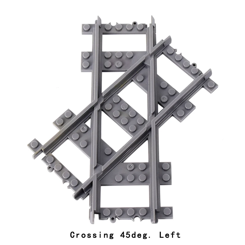MOC City Train 49pcs Rail Crossing 45deg Left and Right Tracks Set Bricks Building Blocks Technical Enlighten Toys for kids