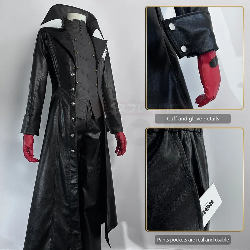 P5 Game Ren Amamiya Cosplay Costume Wig Mask Joker Faux Leather Coat Pants Vest Gloves Daily Wear Cos Convention Rose Net