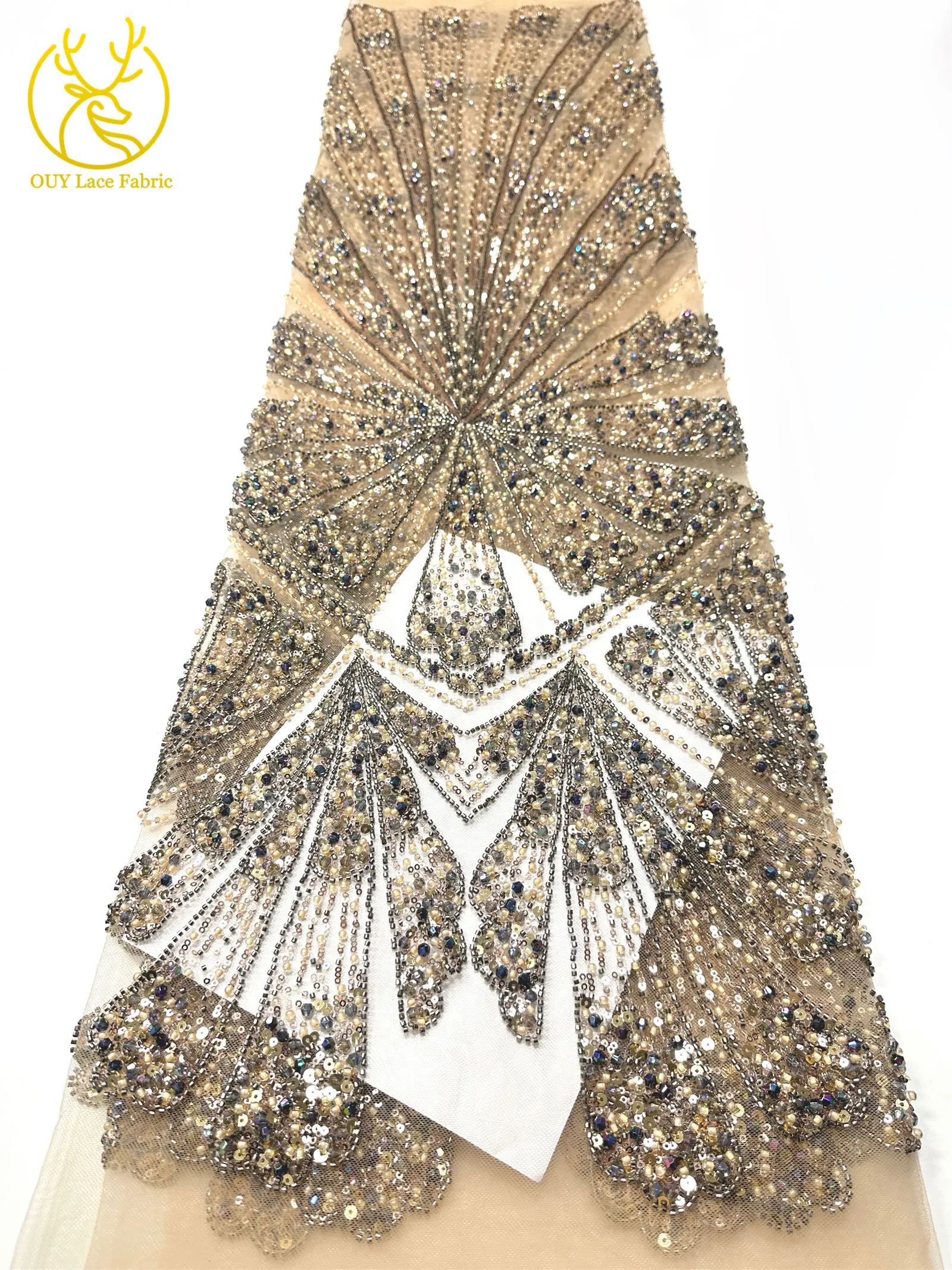 2026 Neuer Afrikanischer Schwer Perlenverzierter Spitzenstoff Hochwertiger Französischer Tüll Pailletten-Spitzenstoff Premium Maßgefertigtes Damen-Abendkleid – Detail 20