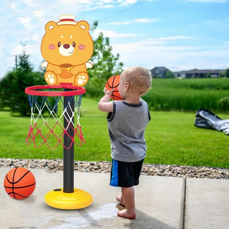 

Kids Basketball Goal Height Adjustable Standing Indoor Game Sport Toy Cartoon Bear Shape Basketball Board Stand Indoor Game