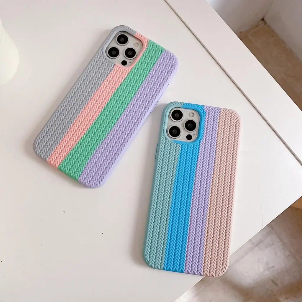 Rainbow Textures Silicone Phone Cases For iPhone 14 13 Pro Max 12 11 X XR XS Max Fashion Cover Puffer Shell For iPhone 8 7 Plus