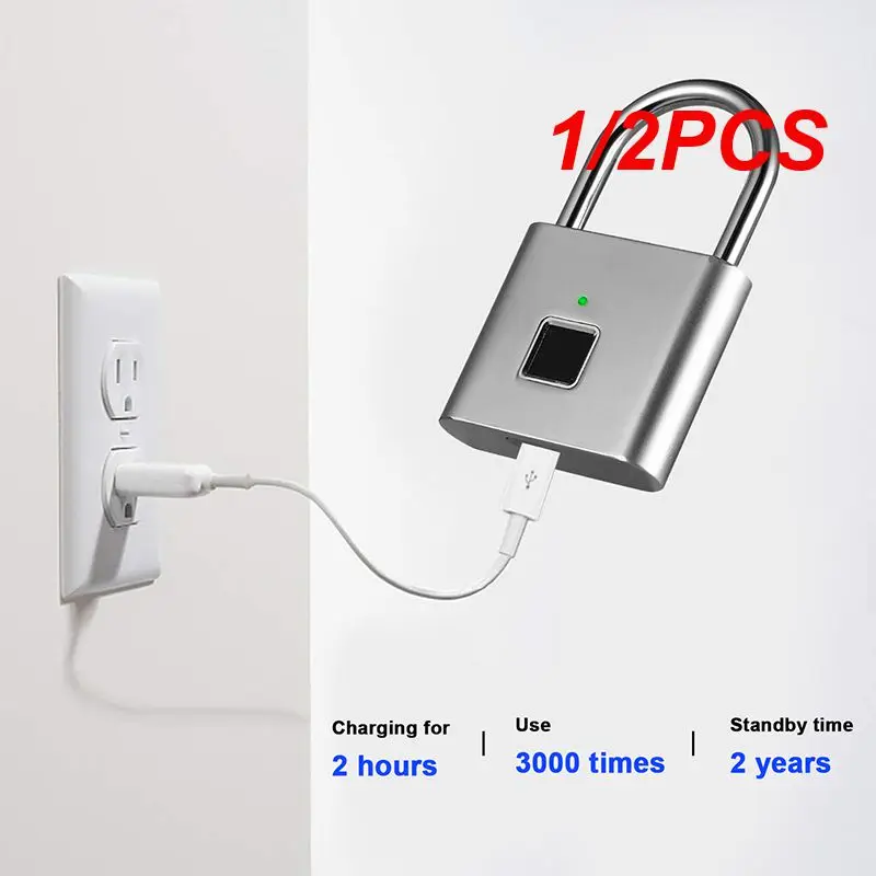 

1/2PCS Keyless USB Charging Door Lock Fingerprint Smart Padlock Quickly Unlock Zinc Alloy Metal Self-imaging Chip 10