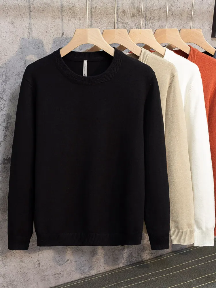 

Мужской вязаный свитер с круглым вырезом, тонкий, для осени, зимы, весны, модный базовый слой, повседневный, из полиэстера...