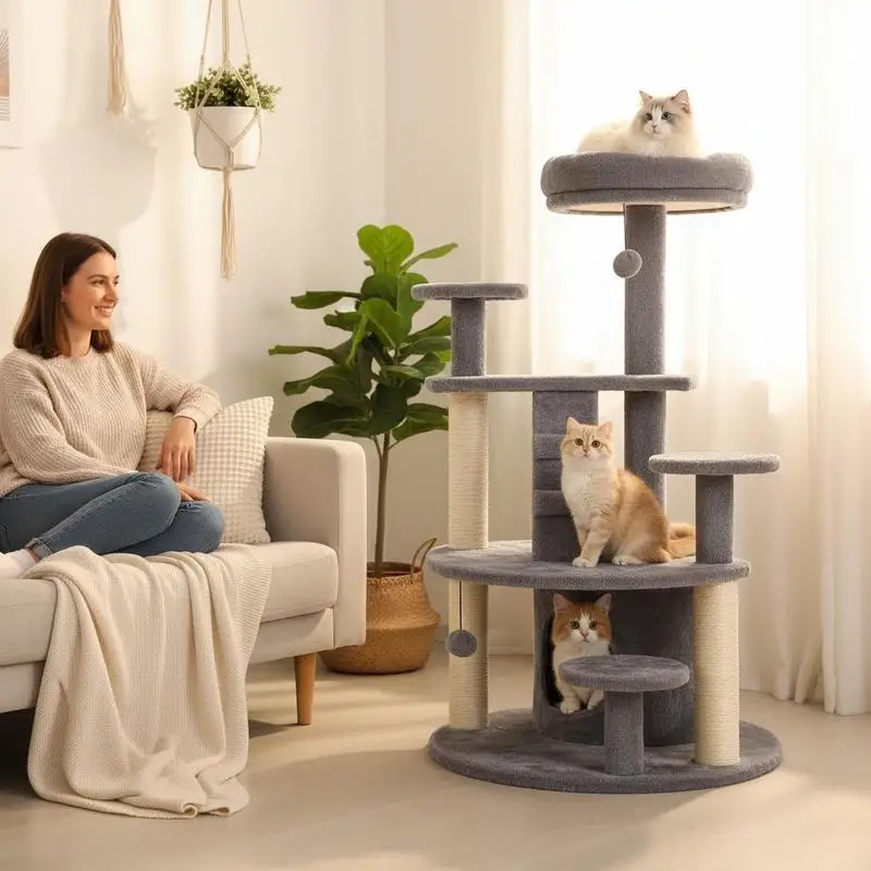 Tour à niveaux multiples pour chat avec condo et échelle d'escalade - GR