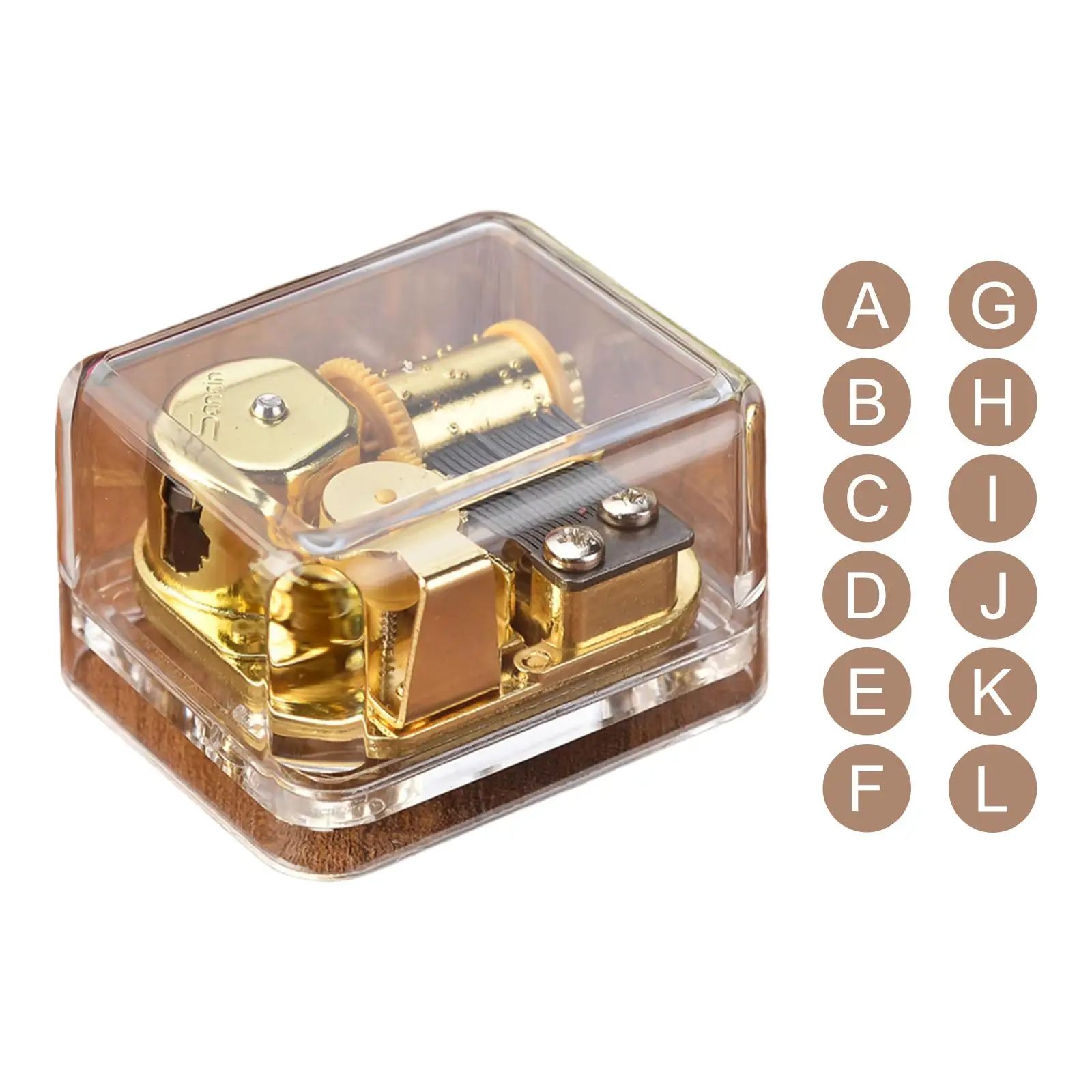 Transparent Acrylic Wind Up Music Box Mechanical Movement Gold Plated Case for Home Decoration and Collectible Gift