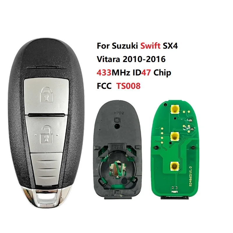 CN048015 Fcc TS008 dla Swift SX4 Vitara 2010-2016 inteligentny klucz 433Mhz PCF7952 Hightag 3 47 Chip