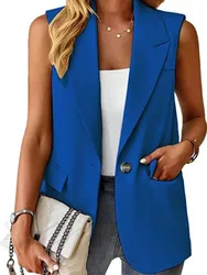 Casual Sleeveless Suit Vet Office Lady Spring Autumn Fashion Elegant Solid Turn Down Collar Blazer Coats For Women 2023 Tops