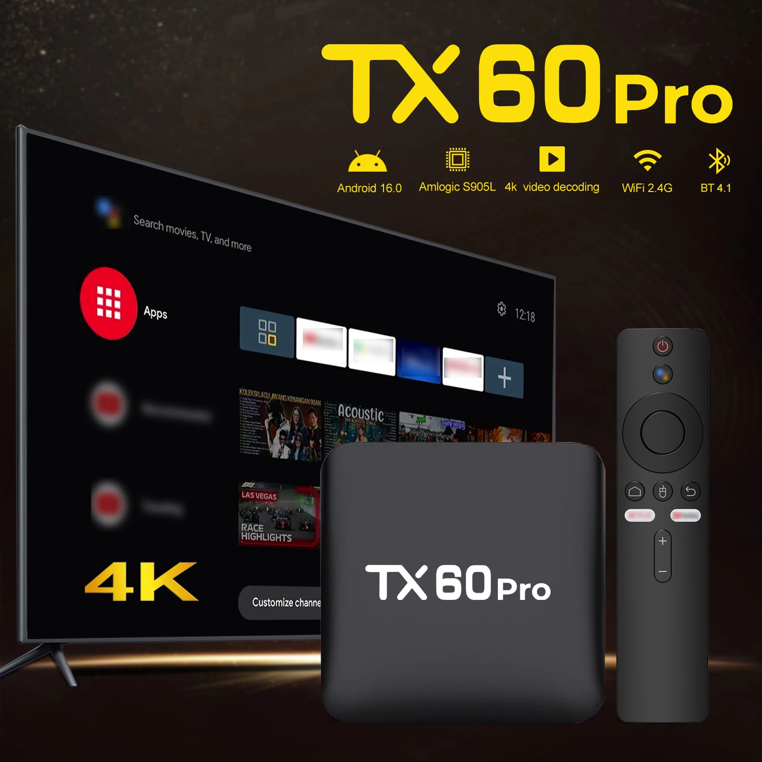 Velec Android 16 TV Box 16+256GB Decodificador de Video 4K Reproductor Multimedia con Doble WiFi Compatible con Netflix y YouTube Entretenimiento en el Hogar