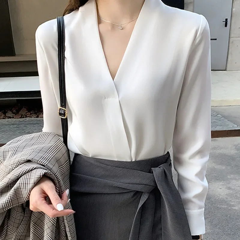 

Women Blouse Shirt New Long Sleeve V-Neck White Black Chiffon Blouse Shirt Women Tops Blouses Shirts Blusas Camisas Blusa Q1353