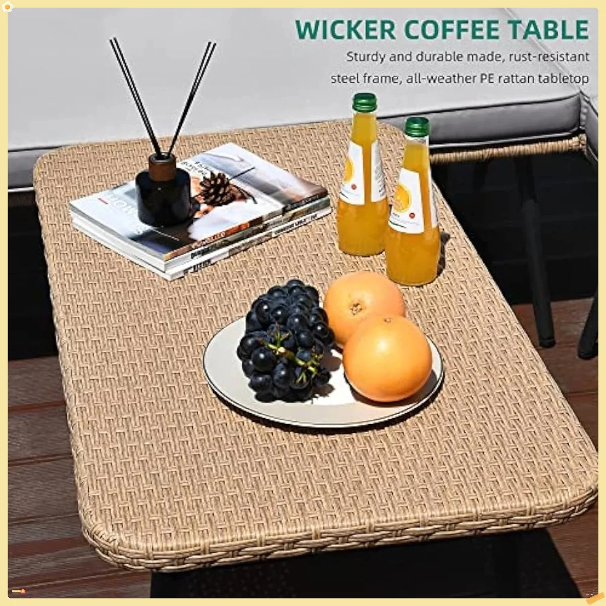 طقم أثاث للفناء مكون من 4 قطع، أريكة مقطعية على شكل حرف L للمحادثة الخارجية مع 5 مقاعد للفناء الخلفي والشرفة