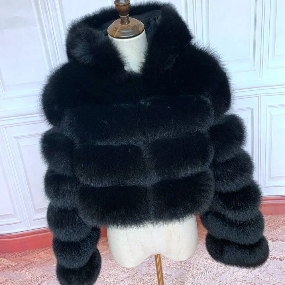 NEW Natural Short Real Fox Fur Coat hood For Women With Stand Collar Thick Warm Winter Genuine Fox Fur Jacket High Quality Fur