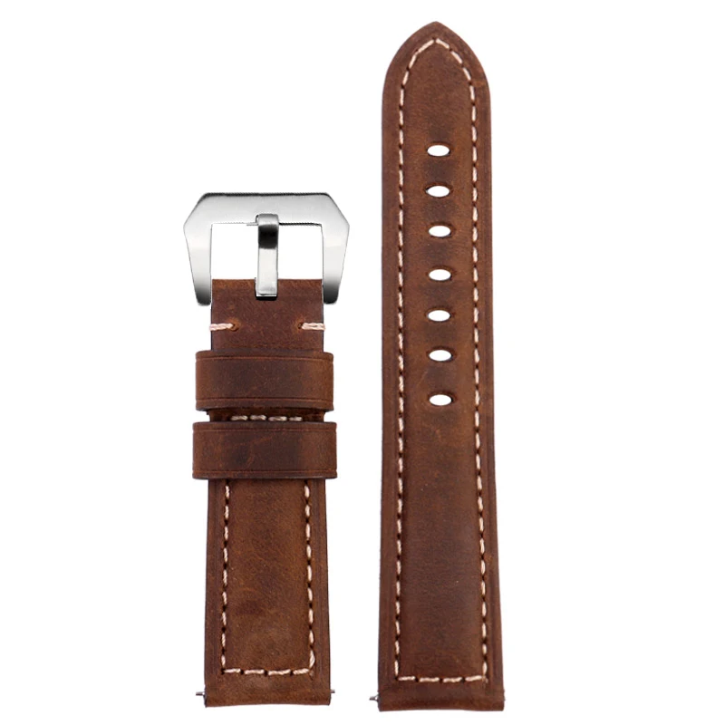 Universal Genuine Leather Strap Men's for Panerai Mido Citizen Tissot Seiko Casio Cream Horse Skin Watch Band 20mm 22mm 24/26mm