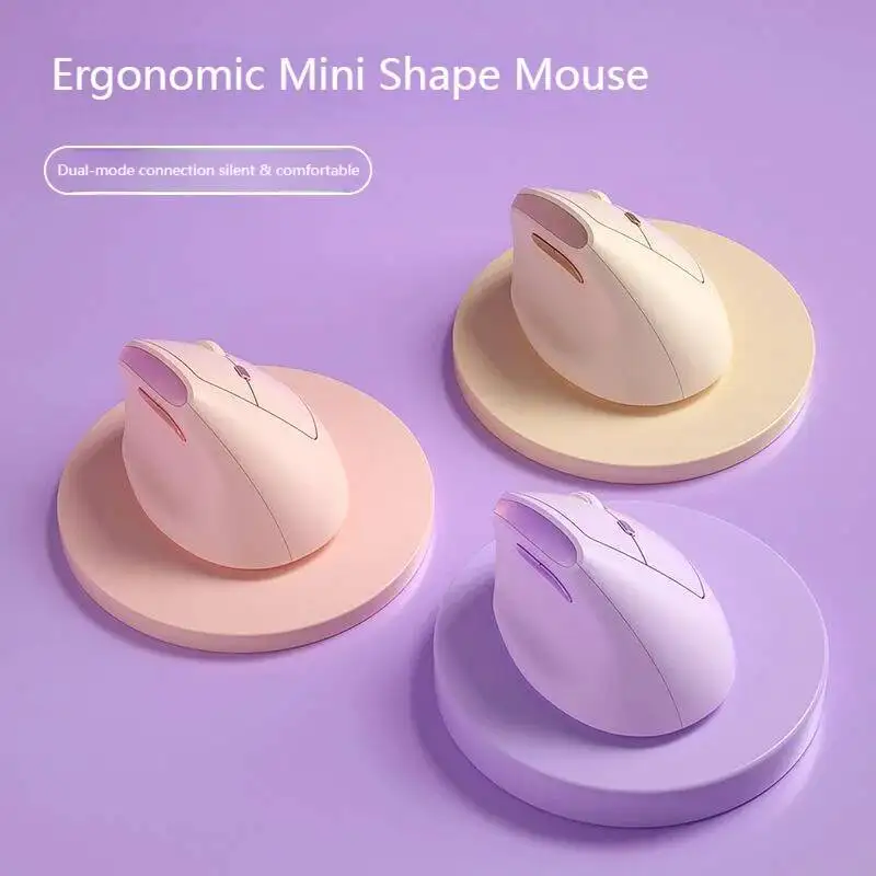 Mini Vertical Ergonomic Bluetooth Dual Mode Mouse 2.4G Wireless Optical 1600DPI Gaming Office Mute Mice for Small Medium Hand