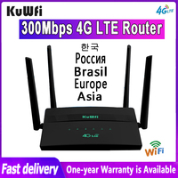 KuWFi 4G LTE Router 300Mbps Wireless Wifi Home Hotspot With SIM Card Slot  RJ45 WAN LAN VPN Support 32 User 4 External Antennas