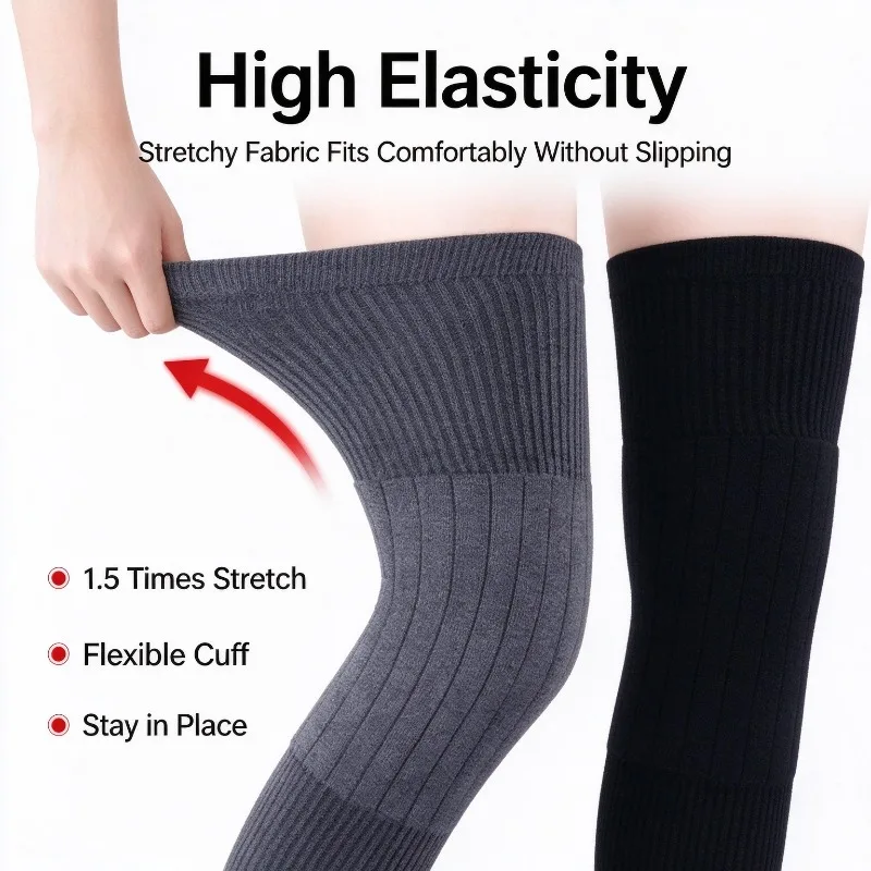Winter Knit Plush Knee Braces Velvet Knee Pads Warm Sleeve Exercise Protection Pain Relief Ski Cycling Running Outdoor Sports