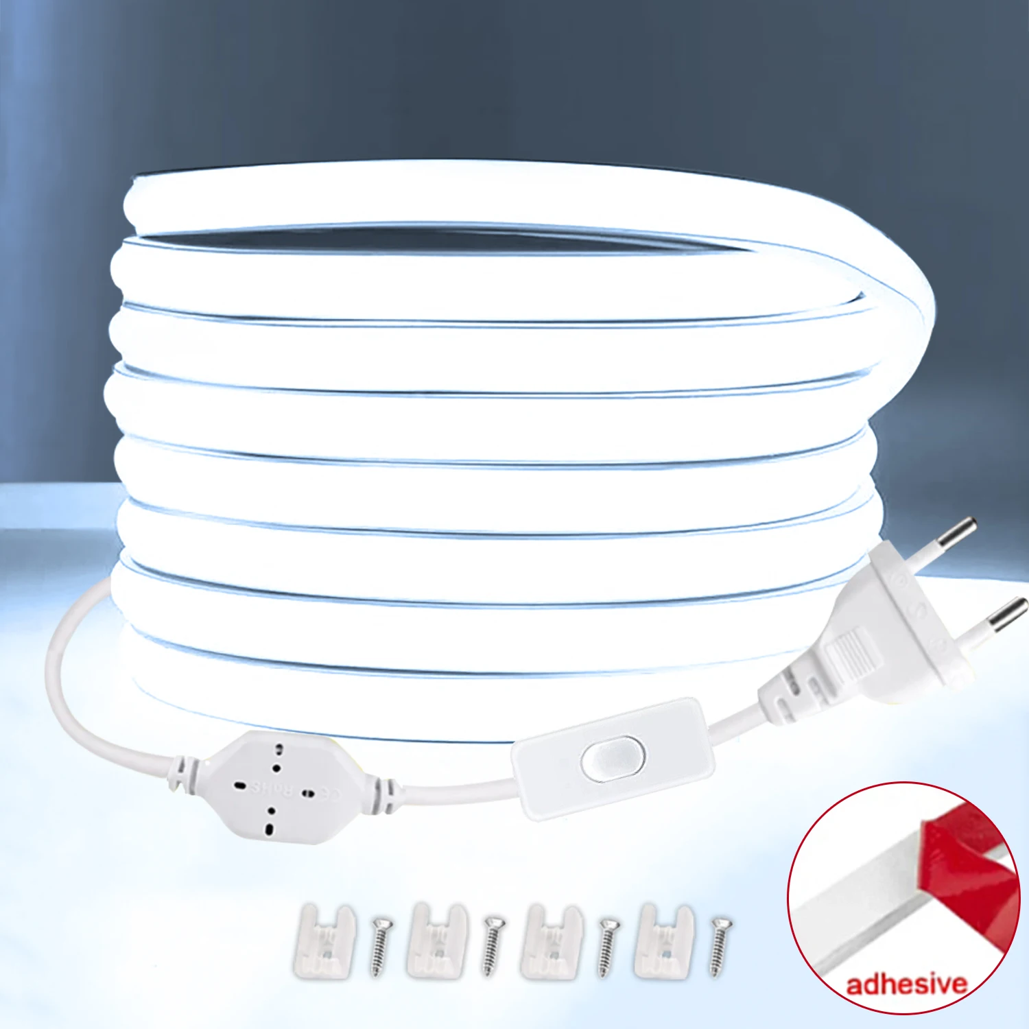 Bande lumineuse LED COB flexible, 220V, 220V, haute luminosité, étanche, pour chambre à coucher, cuisine, éclairage de jardin