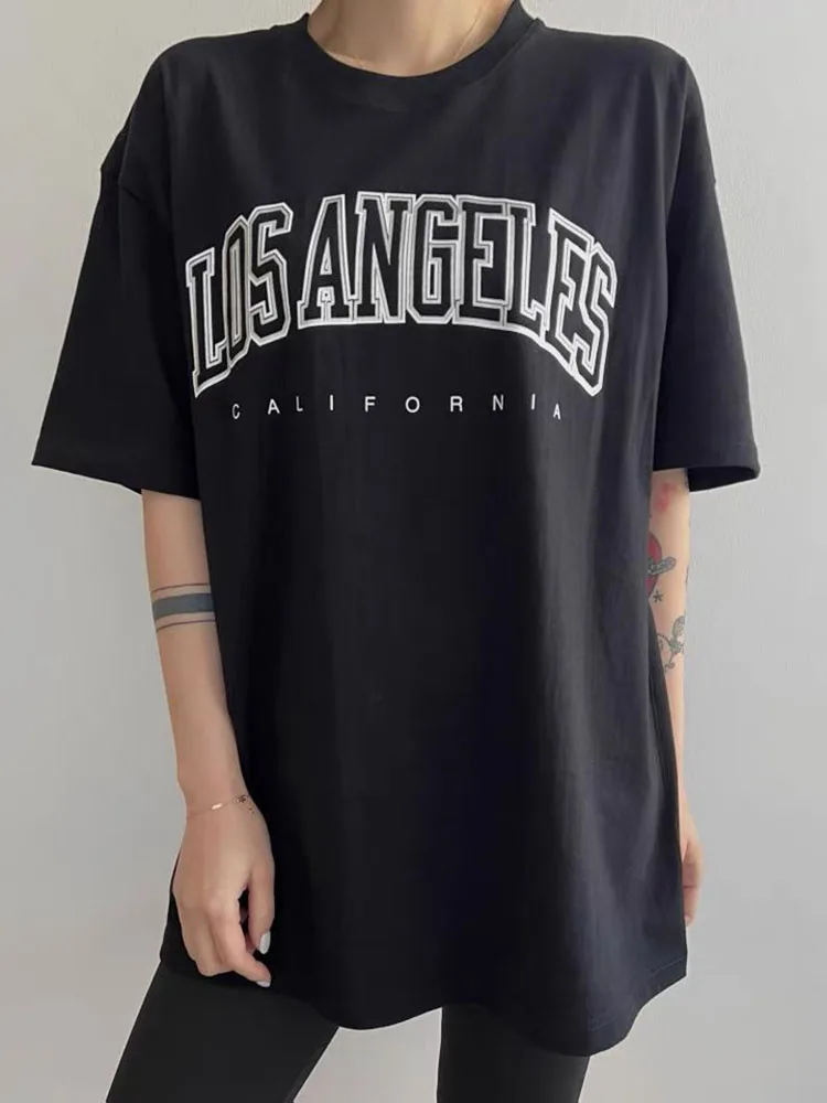 Los Angeles Street Personality Letter Printed T-Shirt donna o-collo top traspiranti maglietta grafica oversize in cotone sciolto