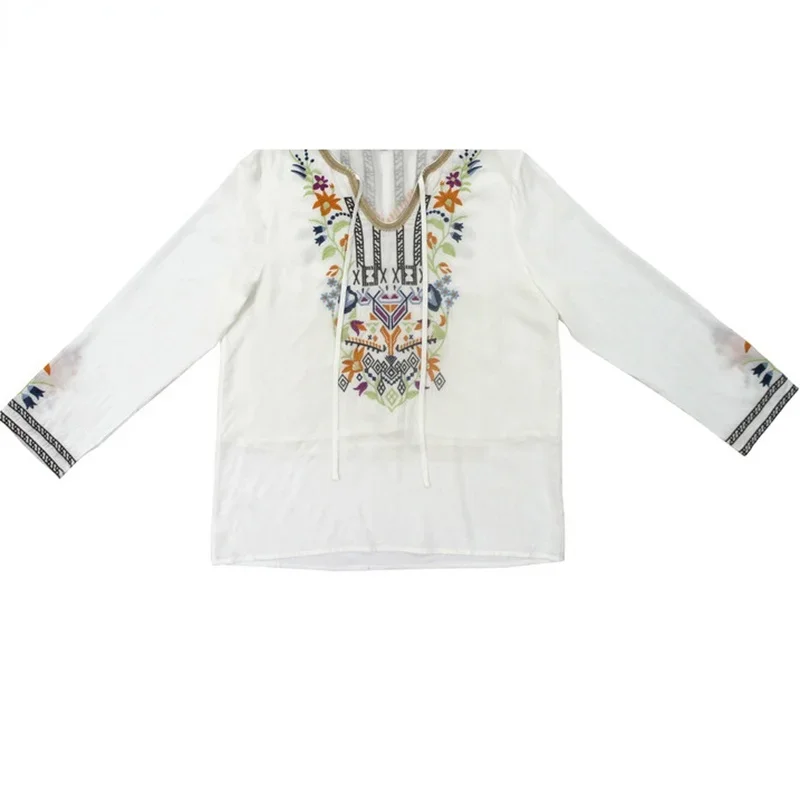 Le Luz White Floral Embroidery Blouse Shirt Women Cotton Boho Hippie Mexican Shirt Long Sleeve 23xl Ladies Ethnic Chic Shirt