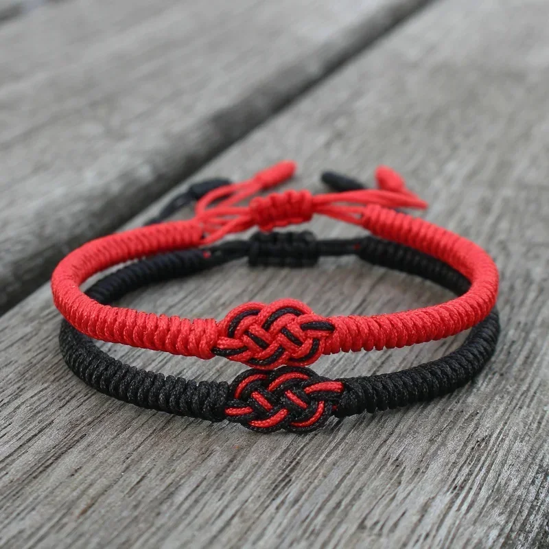 National Style Lucky Red String Bracelet Lovers Handmade Braided Concentric Knot Charm Bracelets for Women Men Jewelry Best Gift