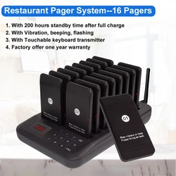 Fast Shipping CTP302 ไร้สายร้านอาหารรถบรรทุกอาหาร Pager Guest Calling System Wireless Pagers 16 Pagers 1 ปุ่มกดเครื่องส่งสัญญาณ