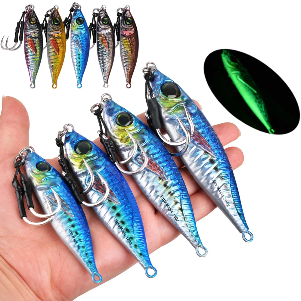 Metal slow fishing jigs Luminous Slow Jigging Lure 80/120/150/200g Casting Saltwater Grouper Tuna Trolling Fishing spoon bait