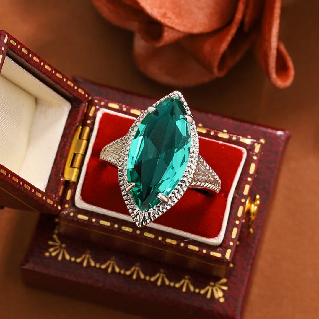 925 Sterling Silver Fashion‑Individual Marquise‑Shaped Ring for Women, Retro Jewelry & Ornaments