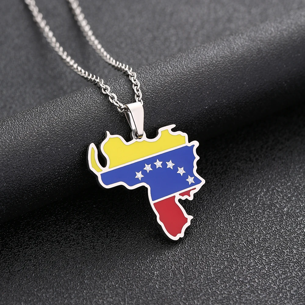 Fashion Venezuela Map Flag Necklace Stainless Steel Venezuelans Men Women Gold/Silver Color Maps Jewelry Gift