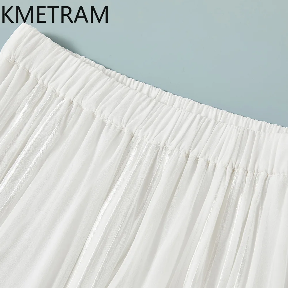 KMETRAM 100% Mulberry Silk Women's Skirts 8MM Georgette Silk Long Skirts Solid Color Summer Skirts 2026 Woman Clothing cutecore
