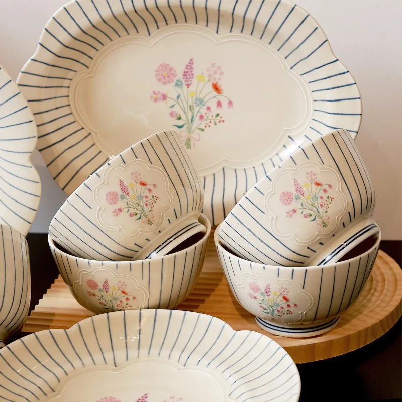 Creative Design Japanese Style Series Plates Household Dishes Ceramic Plates Good Looking Plates Retro Rice Bowls Noodle Bowls