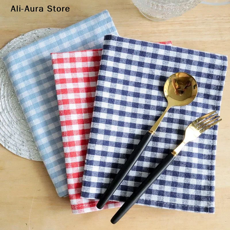 1Pcs Checkered Napkins Large Washable Table Napkins Cloth Tablecloth Perfect For Daily Kitchen Cleaning Dining Table Decor