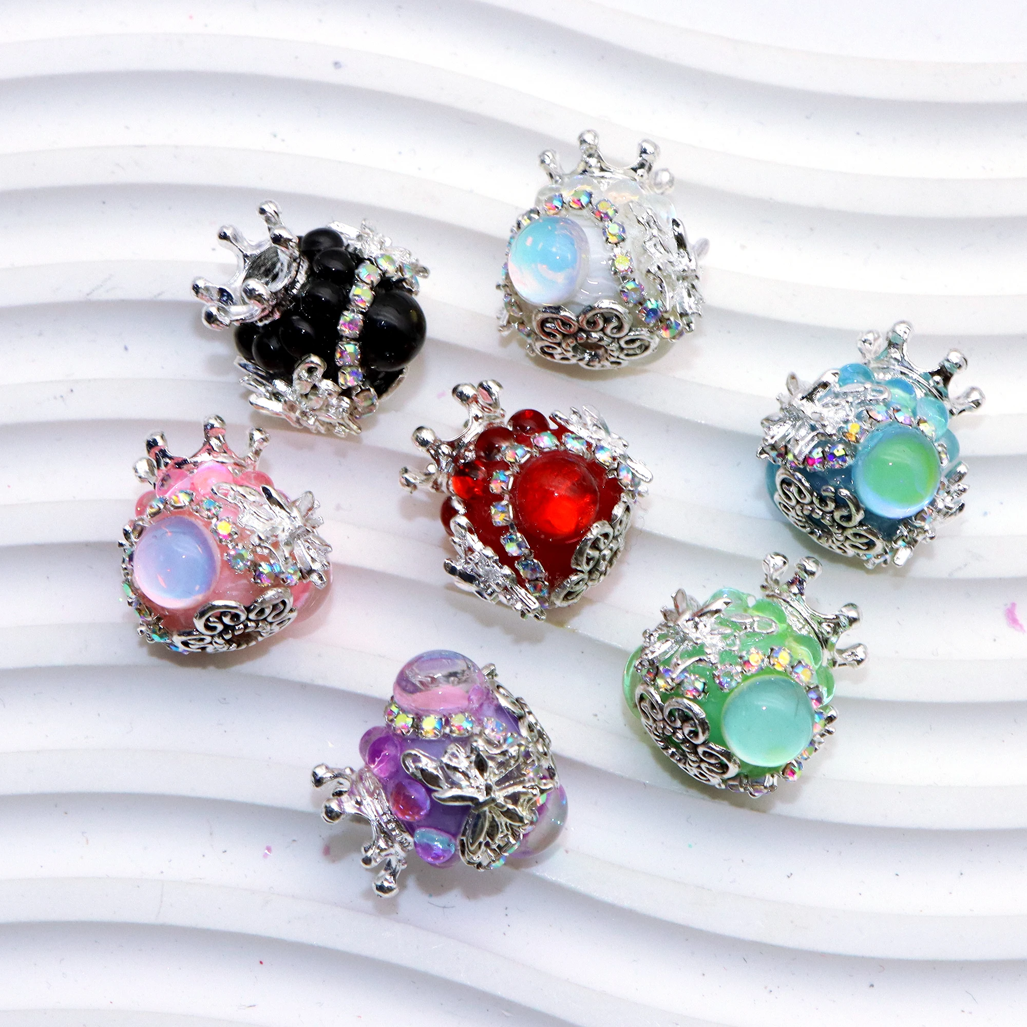 1Pc Crown Rhinestone Faux Crystal Loose Spacer Beads for Jewelry Making DIY Bracelet Necklace Charm Decors Craft