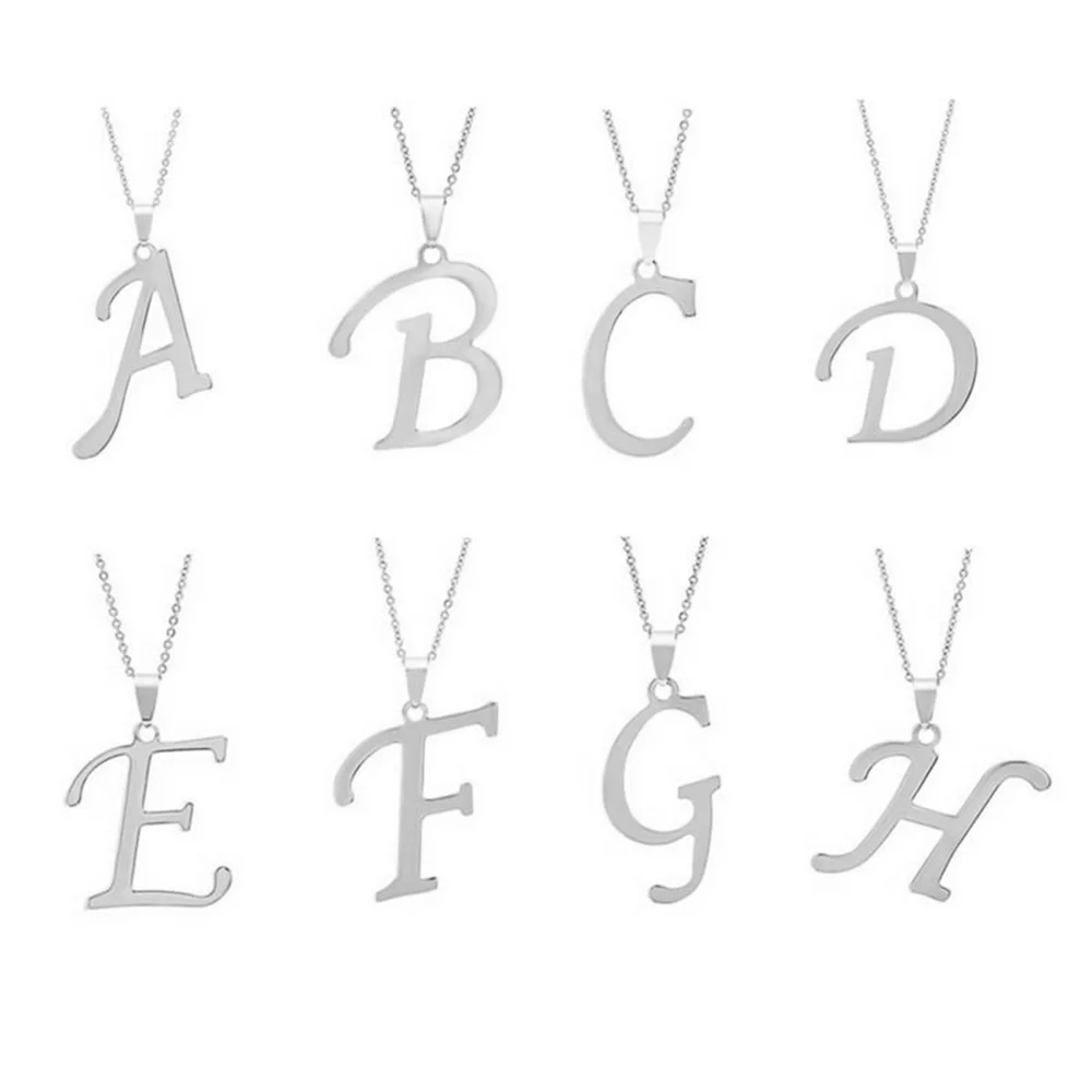 1Pc Retro Stainless Steel English Alphabet 26 A-Z Letter Necklace Pendant Women Men Capital Initial Name Necklace Birthday Gift