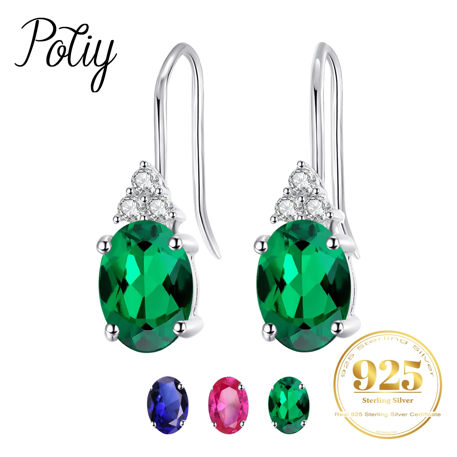 

Potiy Cute Nano Emerald Dangle Drop new in Earrings 925 Sterling Silver for Women Daily Wedding Party retro Jewelry fashion gift