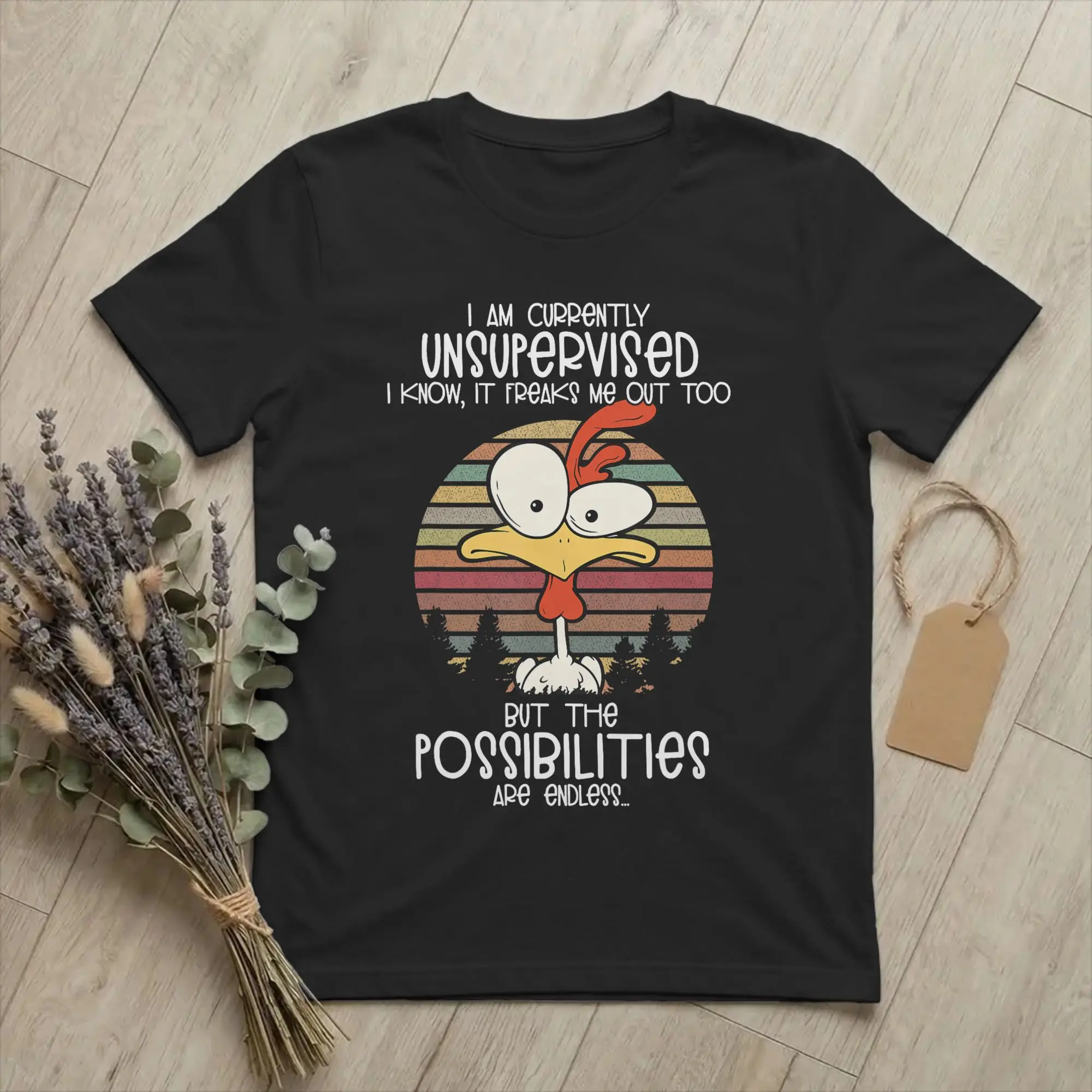 Funny Currently Unsupervised Chicken T Shirt for Men 100% Cotton Funny T-Shirts Round Neck Saying Sarcastic Tees Tops Plus Size