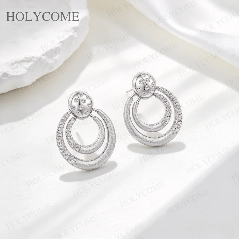 925 Sterling Silber Moissanit-Ohrringe für Damen mit Doppelreifen, gebürstetem Metall, eleganter Party-Schmuck – Detail 8