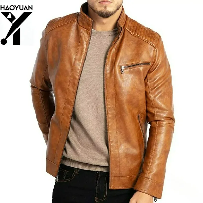 Men's Slim Fit Leather Jacket Fashionable Casual Handsome Outdoor Cycling Hiking Tourism Camping Daily Men's Workwear Jacket