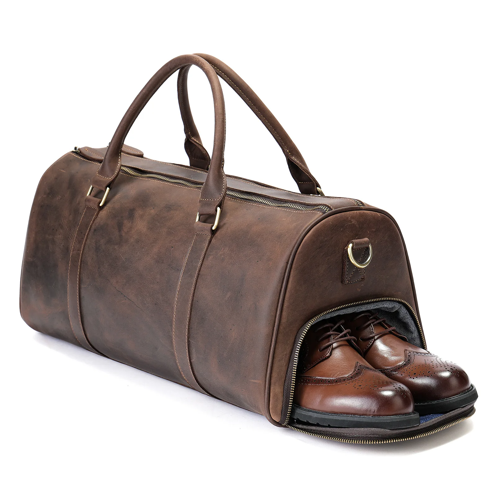 Vintage Distressed Cowhide Travel Bag — Rugged Leather Duffel for Business Trip, Portable Hand-Carry Tote for Flight & Gym