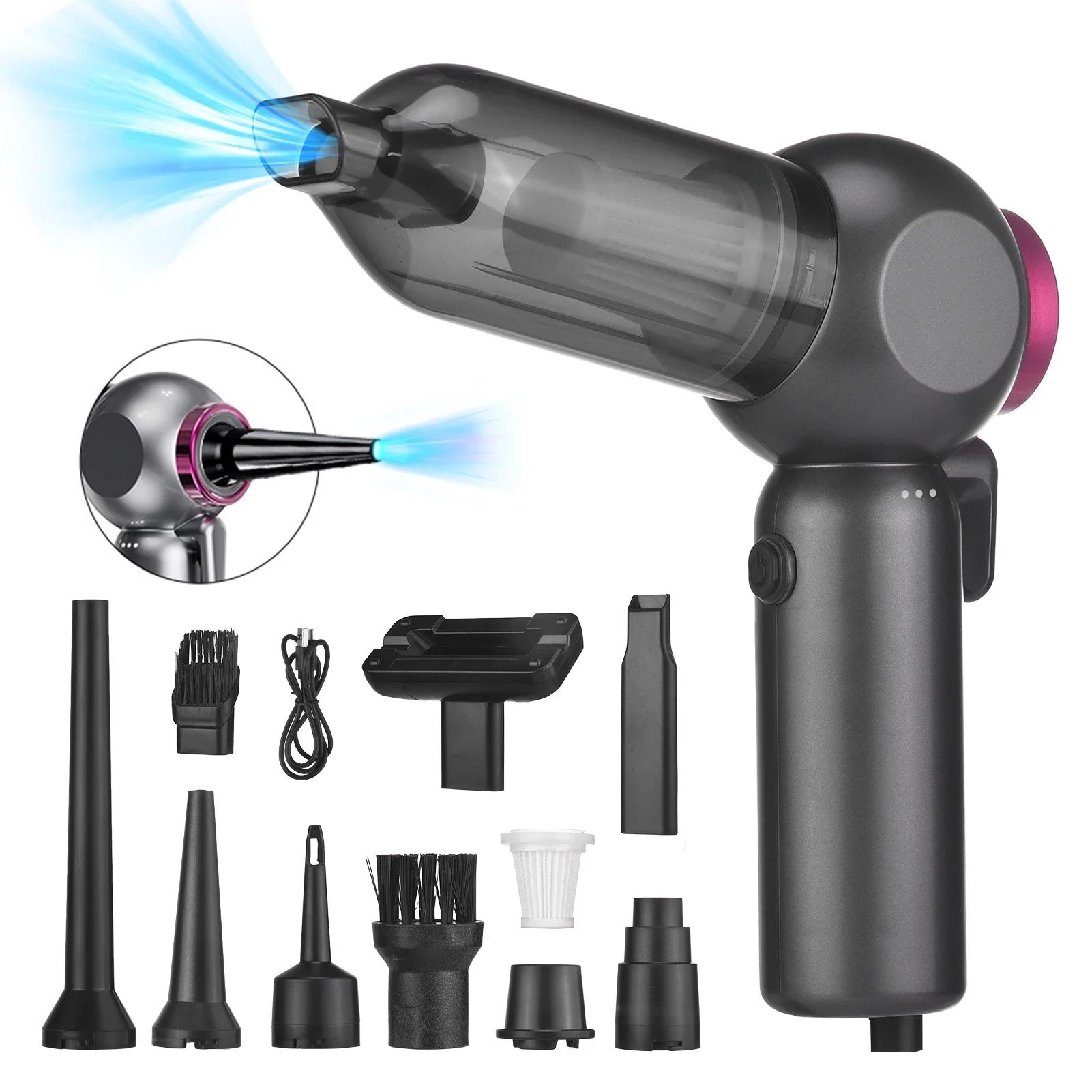 เครื่องดูดฝุ่นไร้สายแบบมือถือ 2in1 แรงดูดสูง สำหรับรถยนต์และบ้าน พกพาสะดวก 16000PA