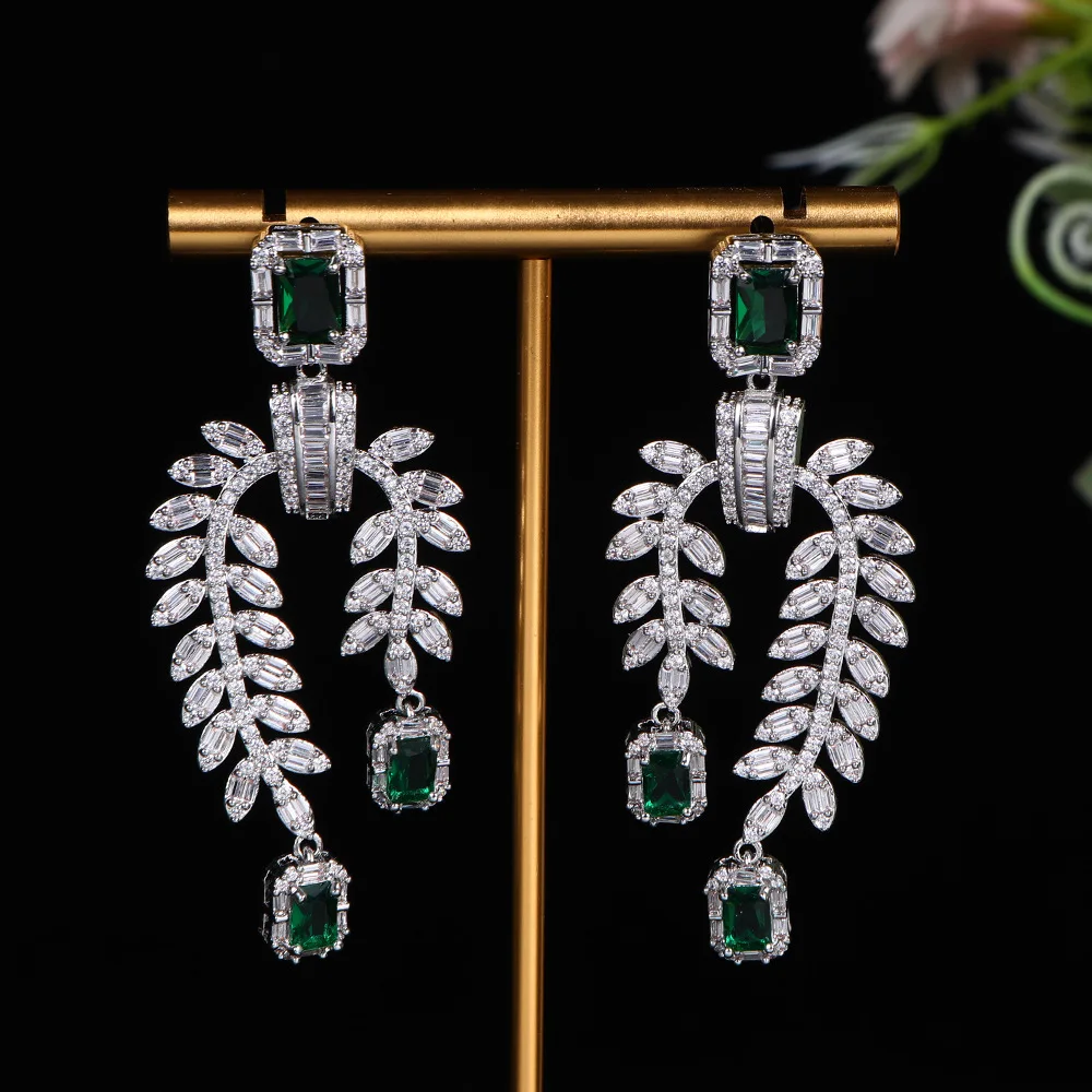 

HIBRIDE New Light Luxury Jewelry Square Leaf Green Earrings Women's Jewelry Dresses Nigeria Festival Everyday Wedding Gifts E296