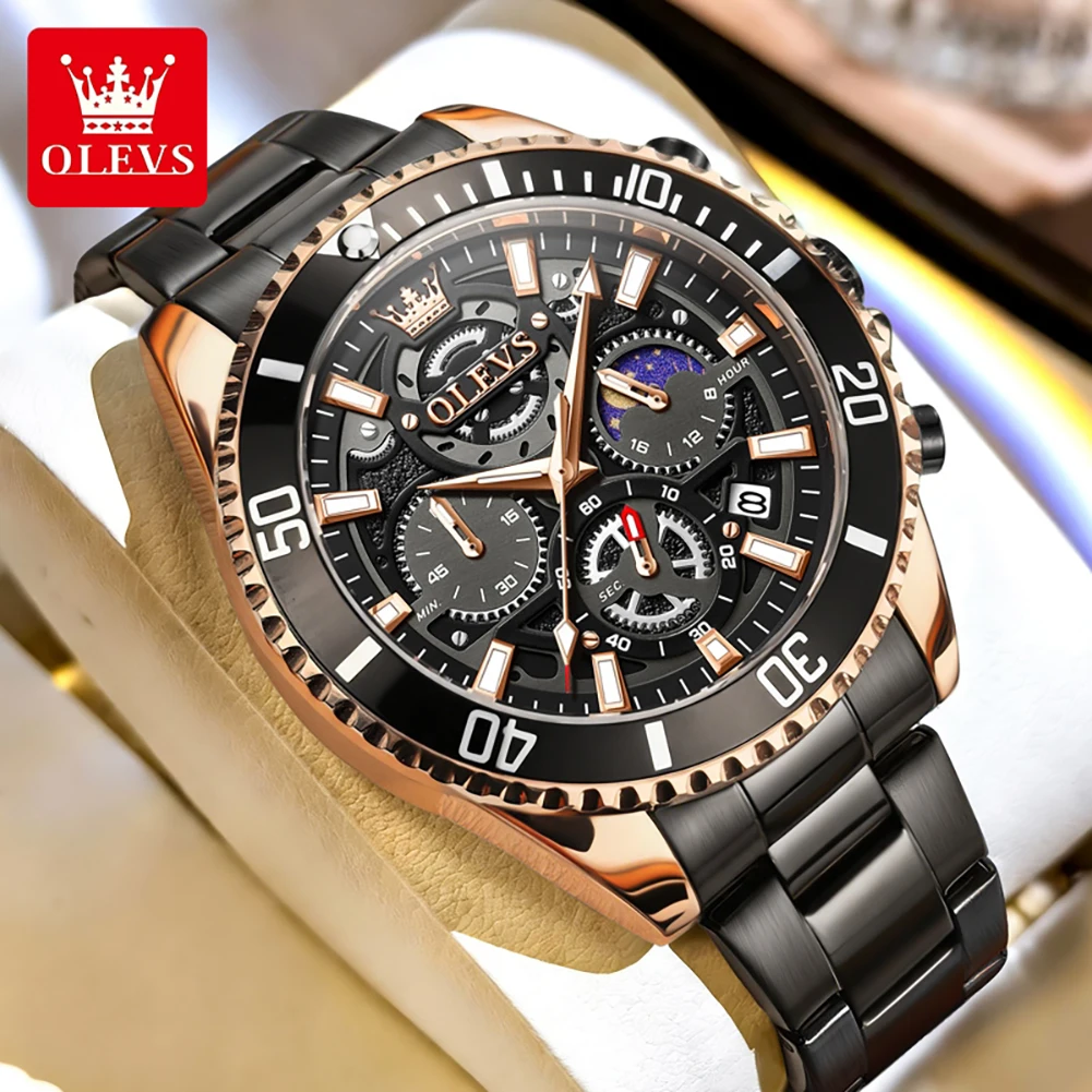 OLEVS 2990 Quarz Herrenuhr Flywheel Fashion Mechanisches Zifferblatt Edelstahl Multifunktionale Quarzuhr für Herren