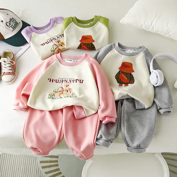 子供用プリントコットンプルオーバー,スウェットシャツ,カジュアルパンツ,子供用トラックスーツ,女の赤ちゃんの服セット,2ピース,秋