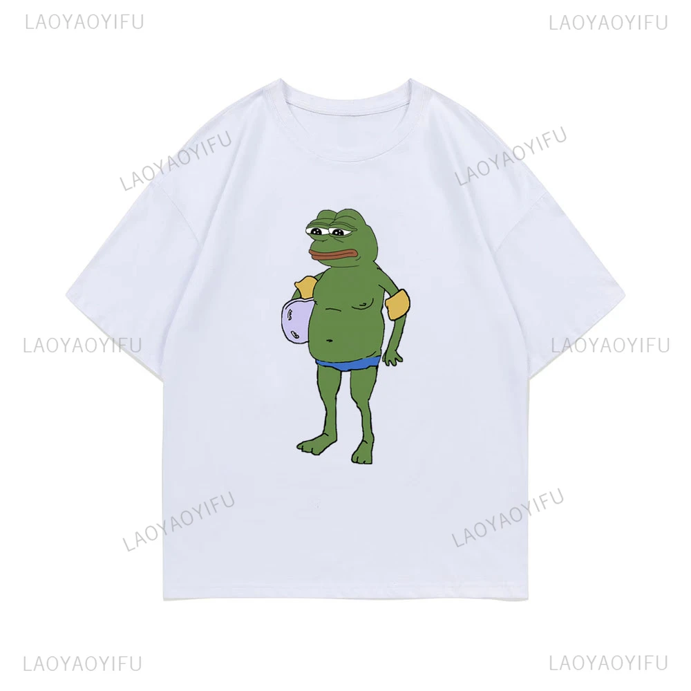 Funny Frog Pepe Swimming in Shorts Graphic Men Cotton T-shirt Frog Animal Y2k Women Casual Loose Crewneck Tshirts Gift Idea Tops