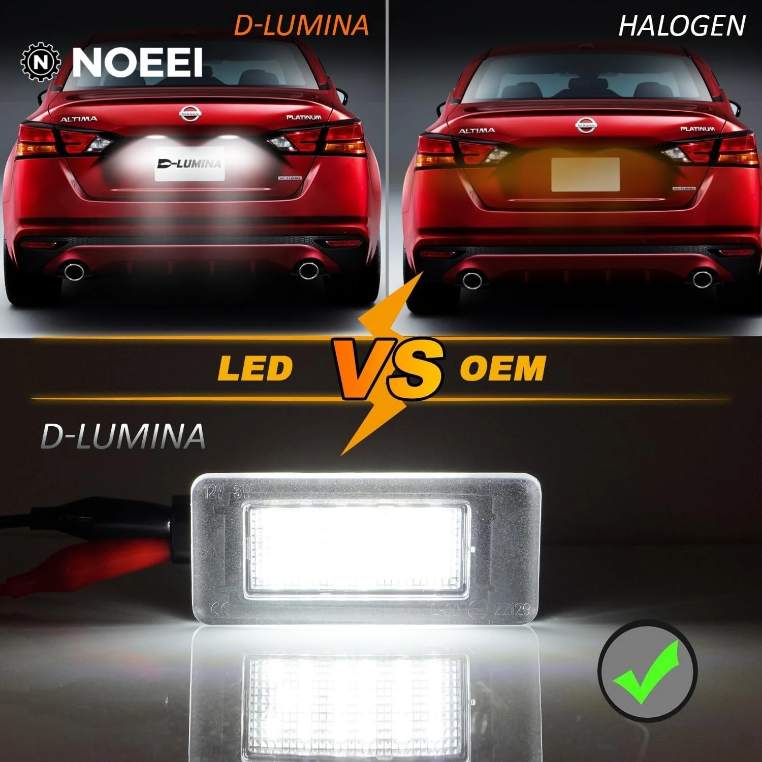 NOEEI Hot White Full LED License Plate Light For 19/20-up Nissan Altima Sentra Versa Rogue