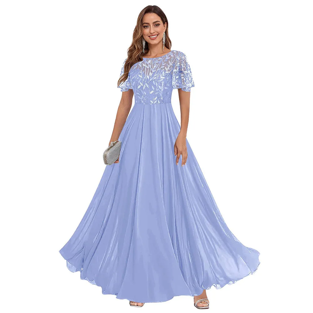 

Women's Sequin Lace Mother of The Bride Dresses for Wedding Short Sleeve Formal Evening Gowns with Pockets2025 Customized