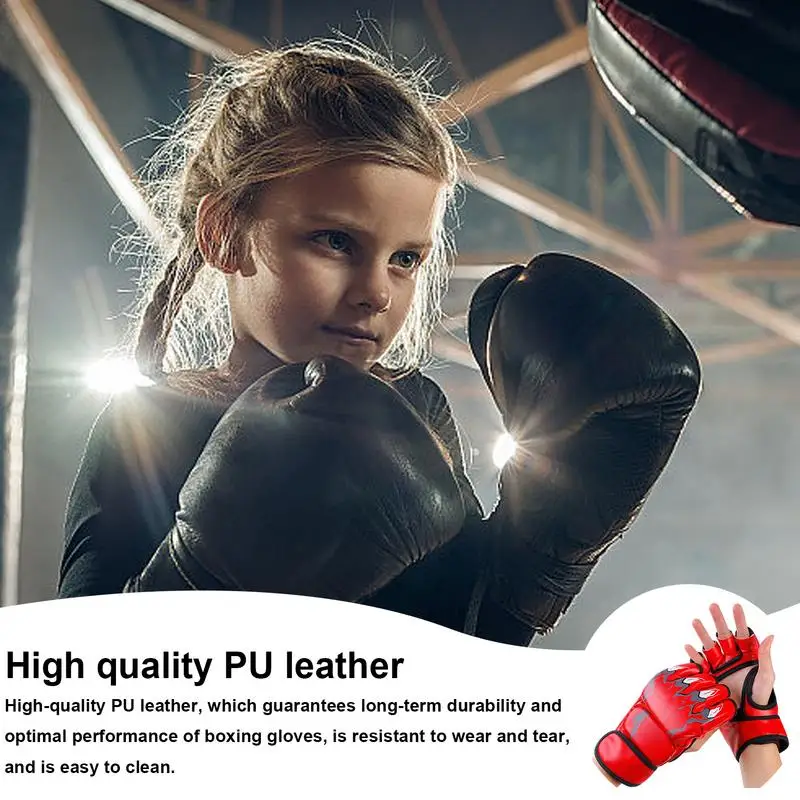 Boxing Training Gloves Half-Finger Boxing Fight Gloves Sparring Punching Bag Training Half Finger Gloves Wrist Wraps Support For