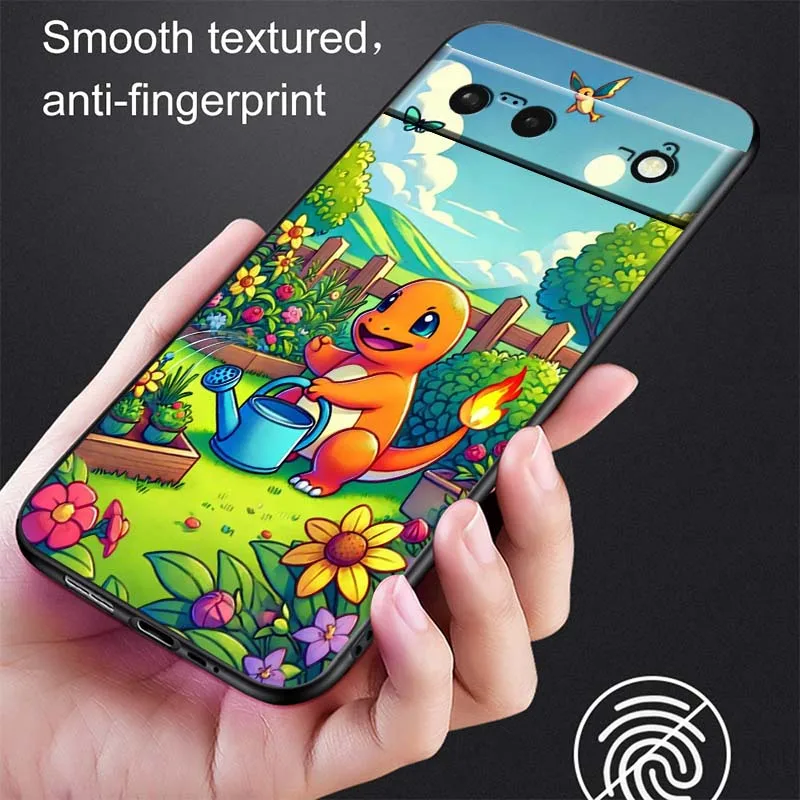 Anime P-Pokemons Cute For Google Pixel 9a 9 8A 8 7 7A 6 6A Pro XL 2024 5G Black Soft TPU Silicone Cover Phone Case