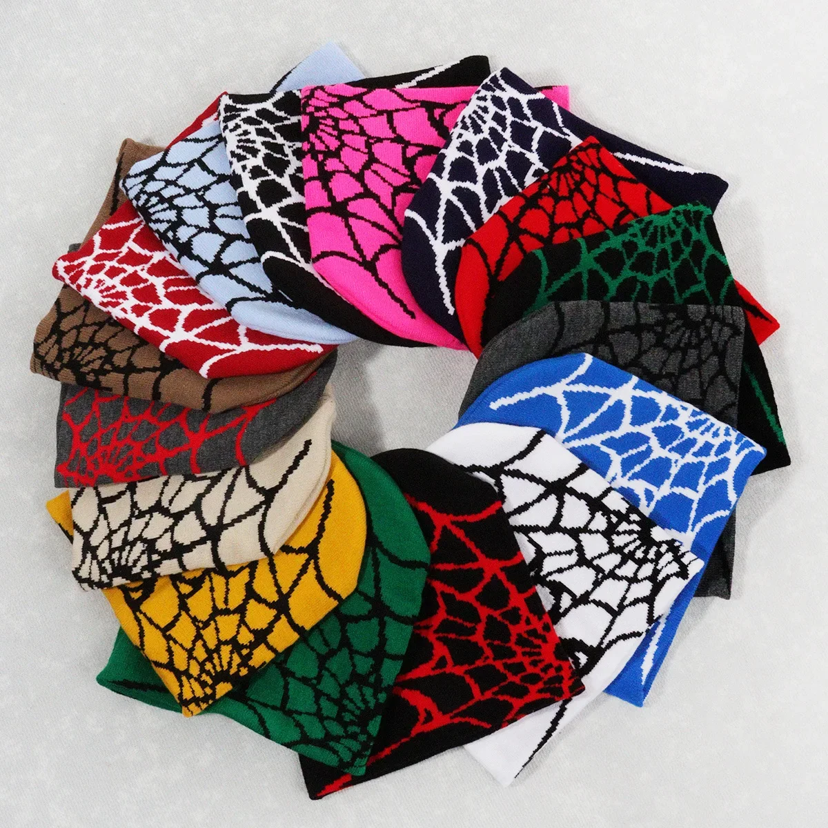 

Hip Hop Multicolor Spider web pattern For Men And Women Adult Wool Knitting Y2K Hot Selling Fashion Autumn/winter Pullover Hat