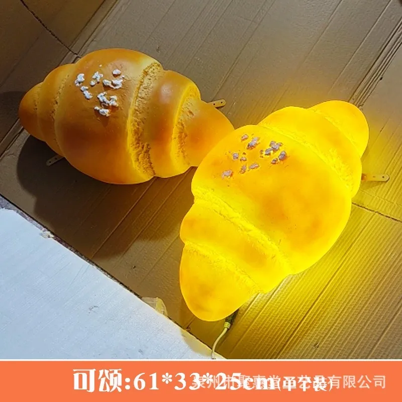 Simulation Croissant Bread Model Croissant Sculpture Bakery Door Sign Decoration Three-dimensional Large Luminous Wall Hanging