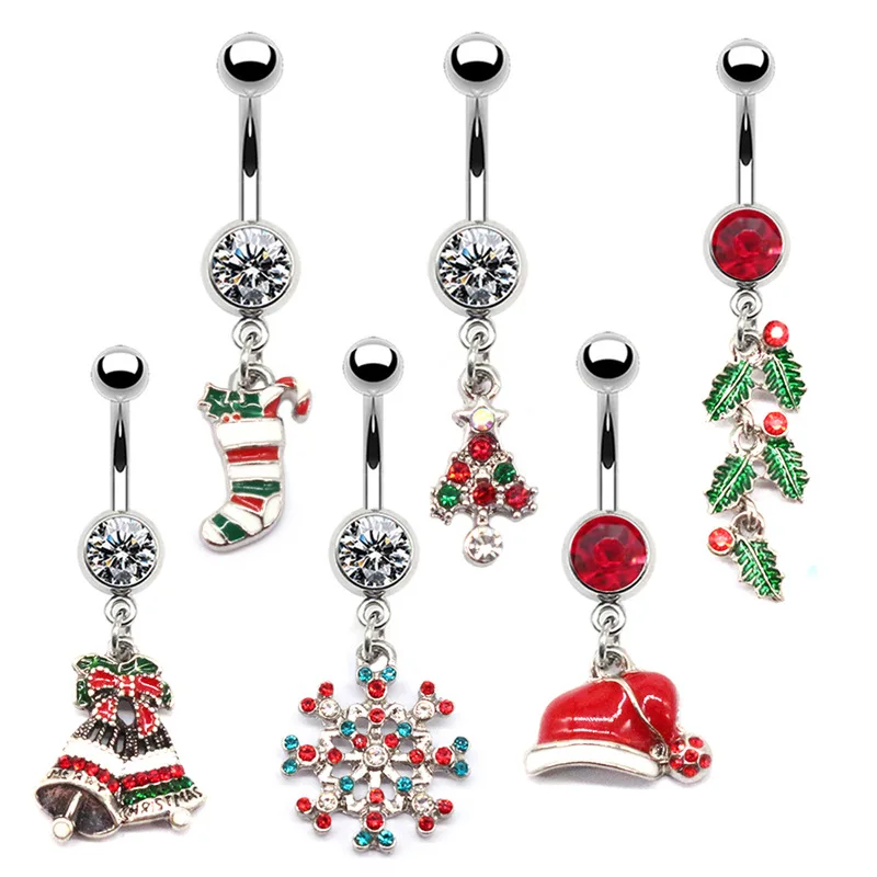 Christmas Series Navel Ring For Women Snowflake Santa Claus Dangle Belly Button Piercing Jewelry Stainless Steel Factory Stock